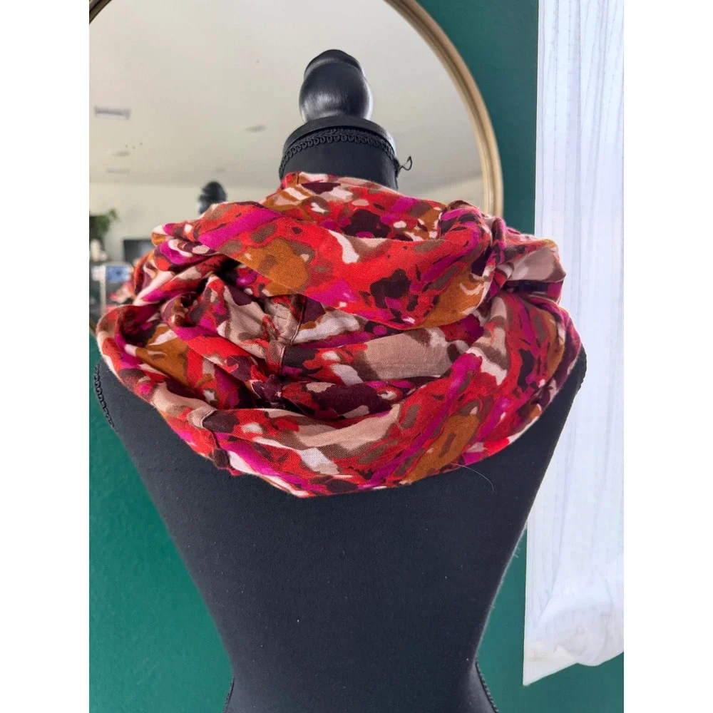 Womens Abstract Geometric Infinity Scarf Pink Orange Burgundy Lightweight Loop